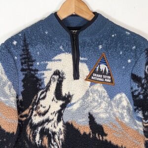 National Park Foundation Fleece Jacket Boys 10 Blue Grand Teton Nature Wolves